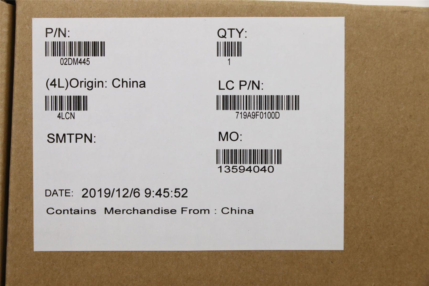 Lenovo FRU i7-9750H,DIS,4G,WINNAYDT 02DM445