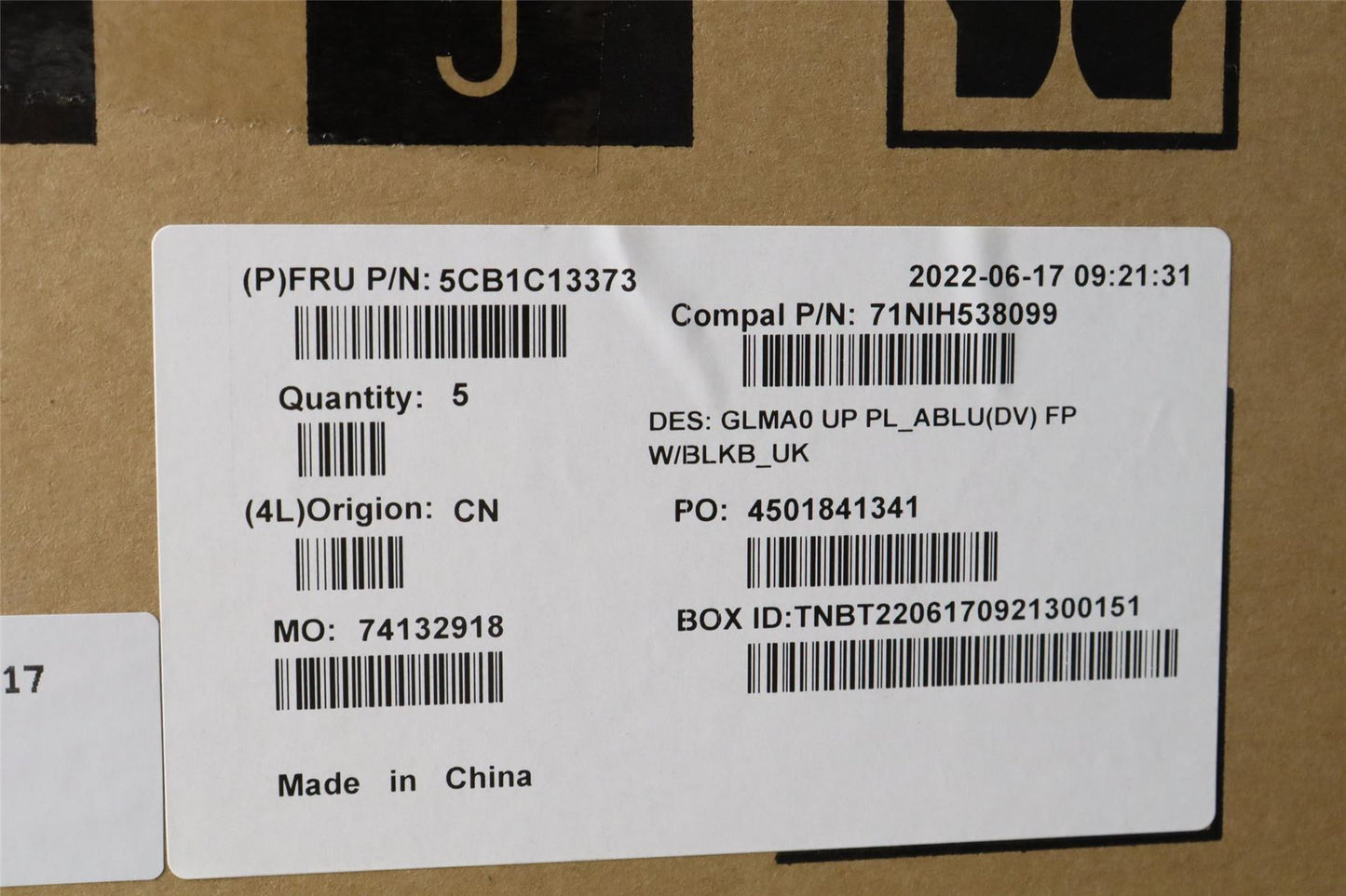 Lenovo Upper C82LM PL_ABLUD FP BLKB_UK 5CB1C13373