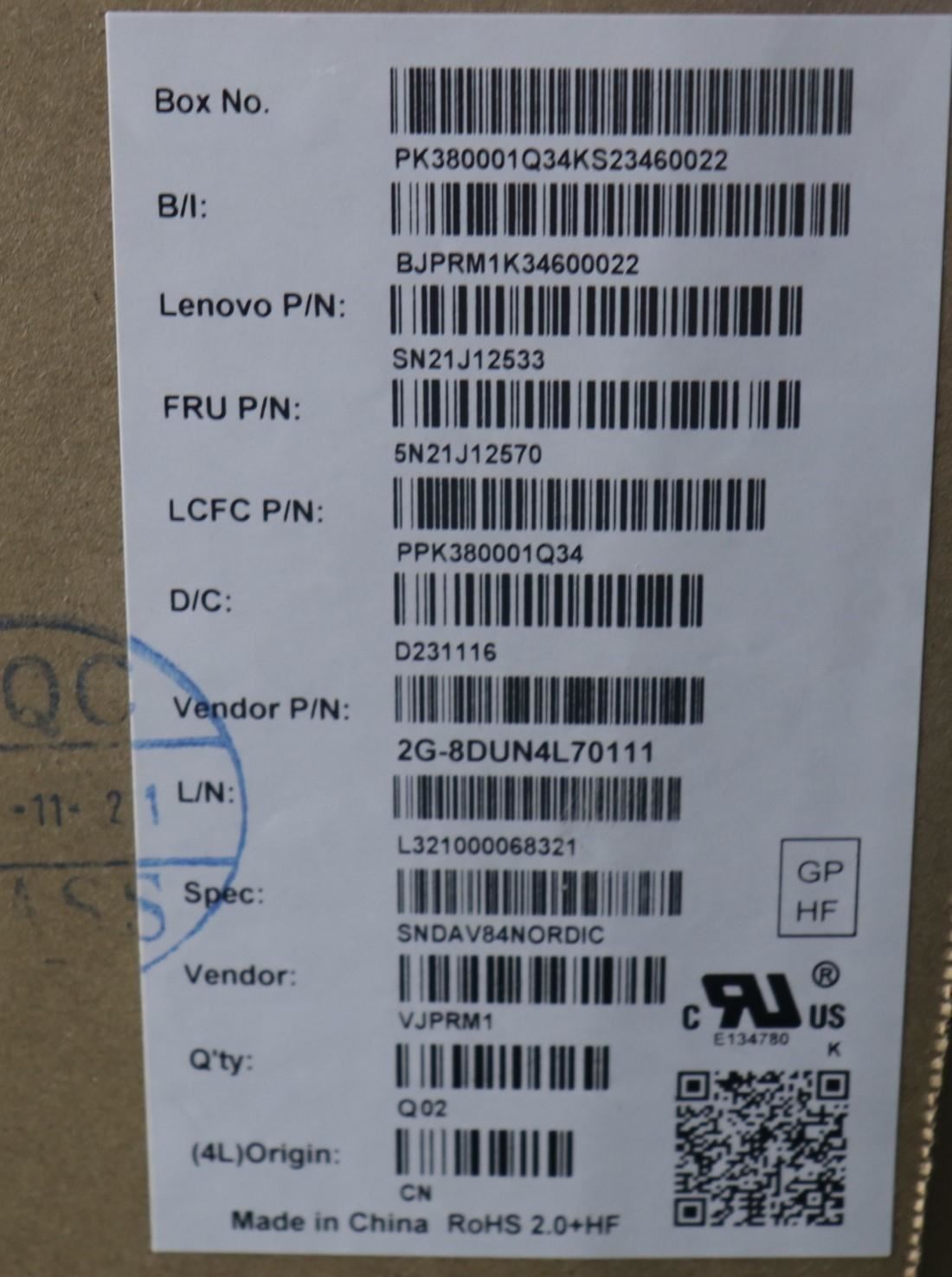 Lenovo NDA-V KBD,LBL-1,PMX,NORDIC 5N21J12570