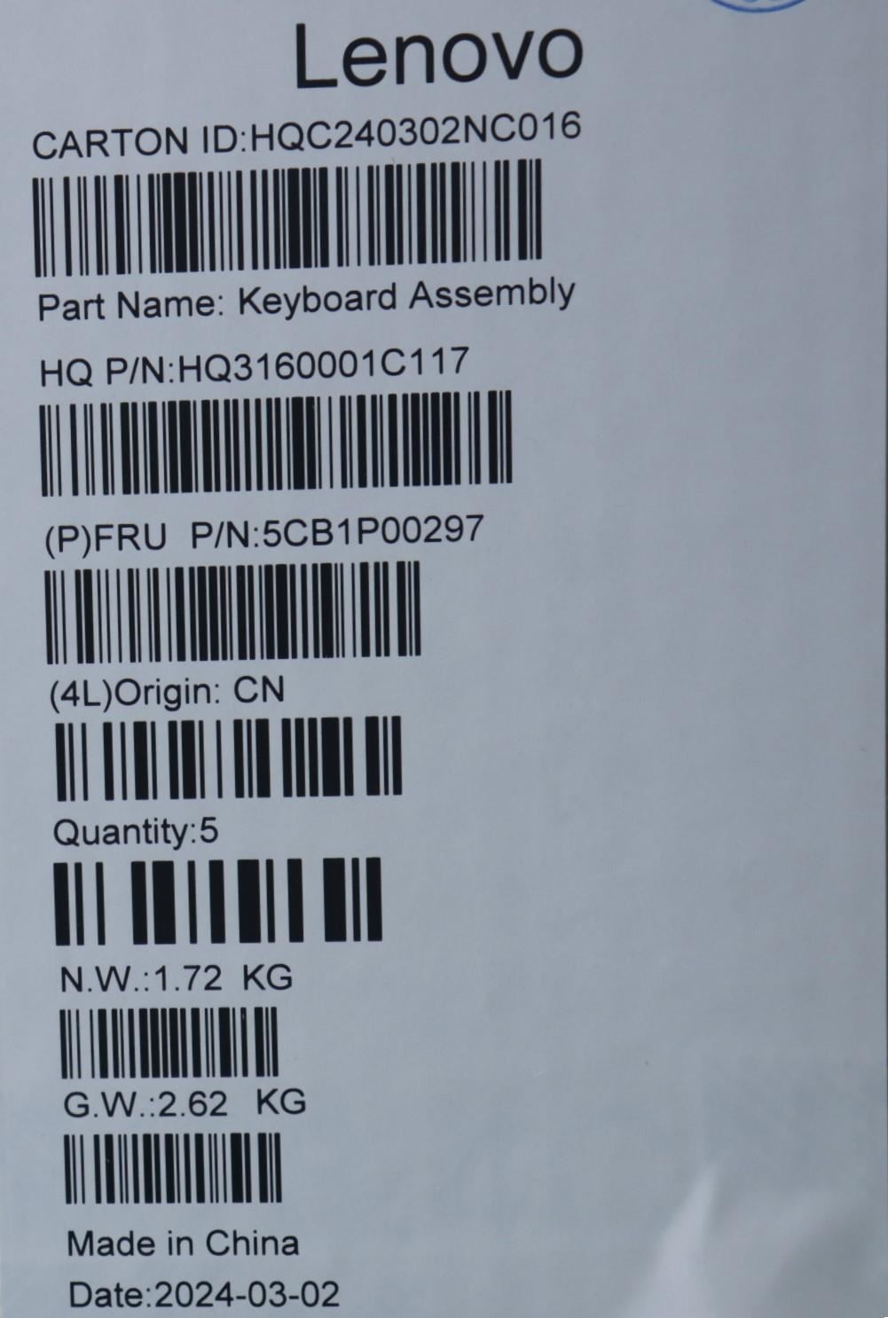 Lenovo UpperCaseASM UKE H83DJ NFP TT 5CB1P00297