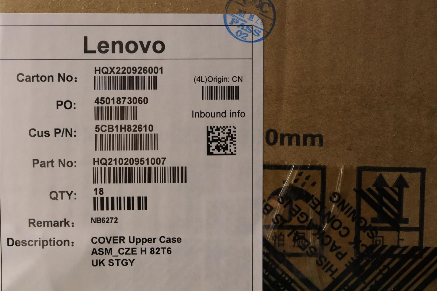 Lenovo Upper Case ASM_CZE H 82T6 UK STGY 5CB1H82610