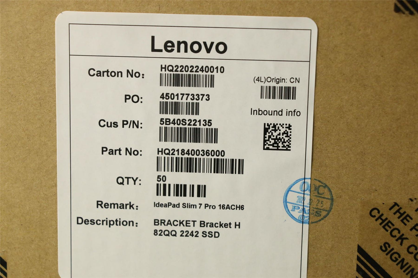 Lenovo Bracket H 82QQ 2242 SSD 5B40S22135