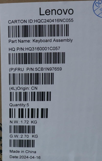 Lenovo UpperCaseASM EURO ENG H83DJ NFP SG 5CB1N97659