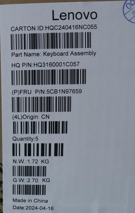 Lenovo UpperCaseASM EURO ENG H83DJ NFP SG 5CB1N97659