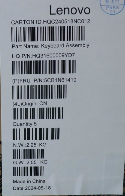 Lenovo UpperCase ASM_EURO ENG H83DR CB GY 5CB1N61410