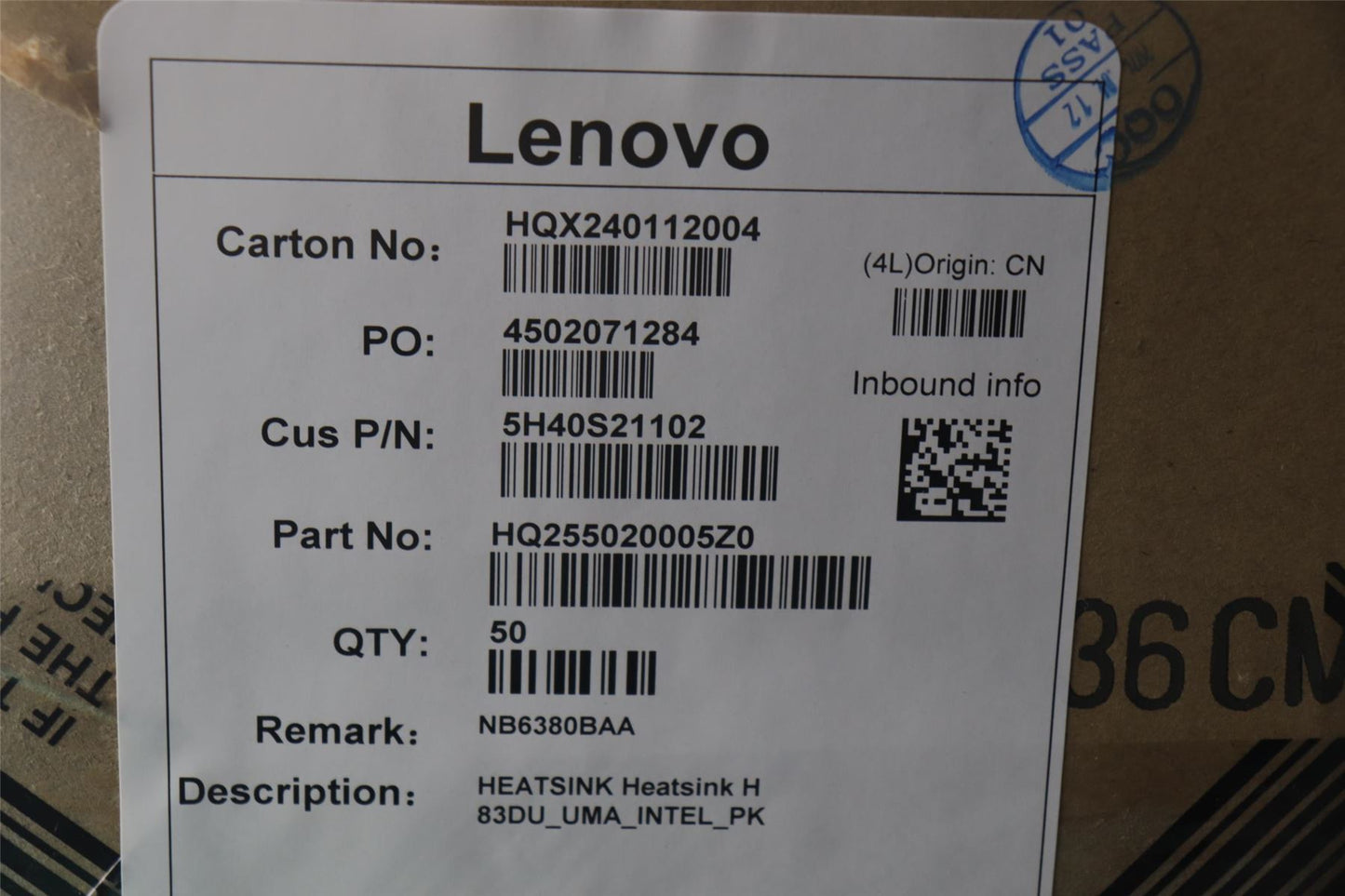 Lenovo HEATSINK Heatsink H 83DU_UMA_INTEL_PK 5H40S21102