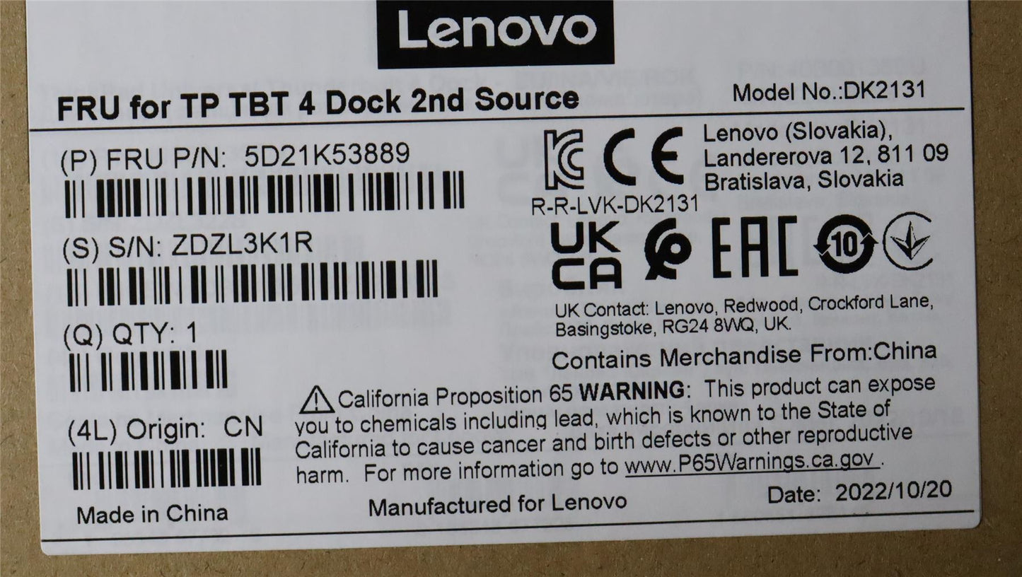 Lenovo Dock Universal Thunderbolt 4 Dock Docking Station Black 5D21K53889