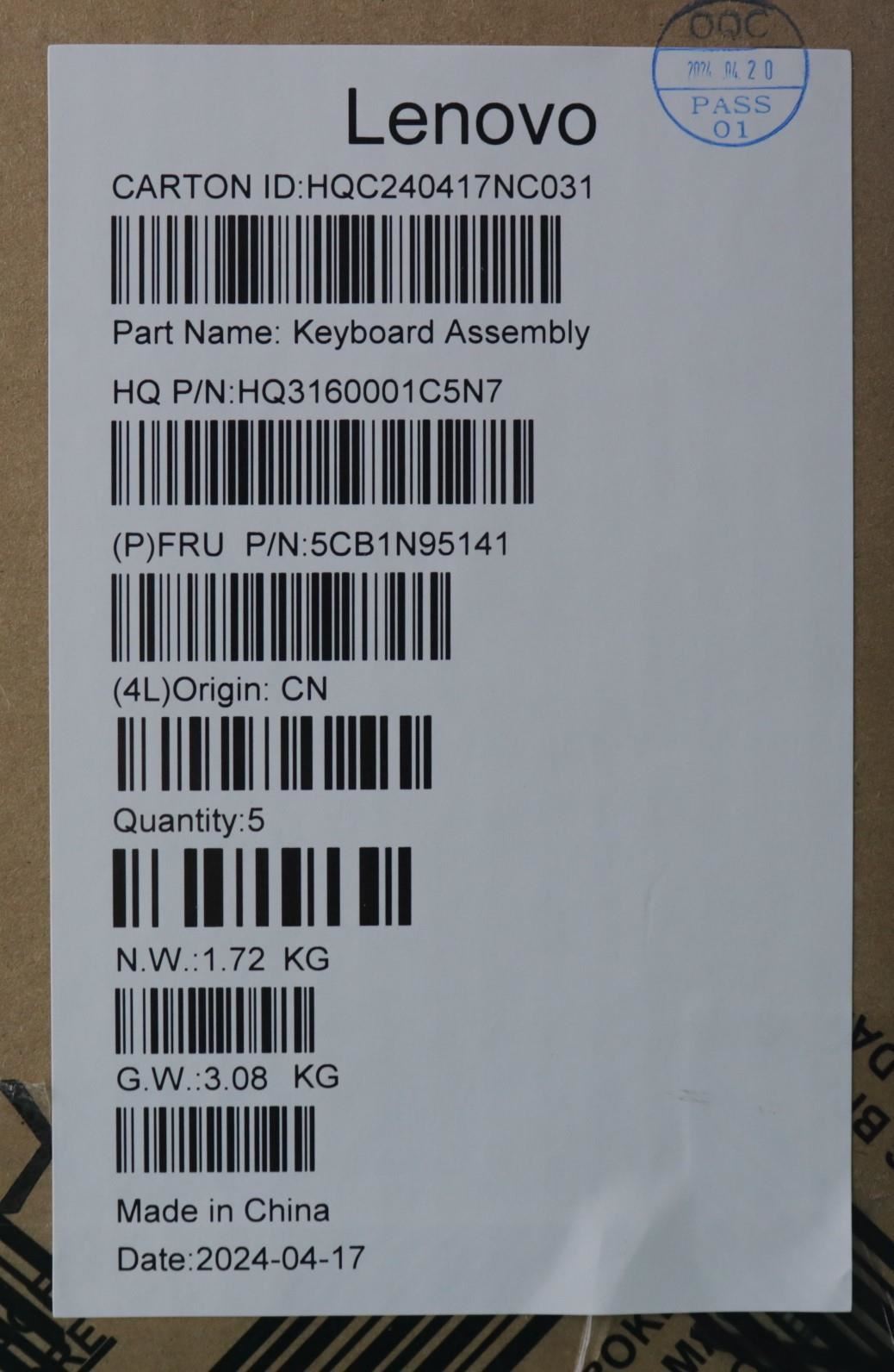 Lenovo UpperCaseASM POR H83DL FP SG 5CB1N95141