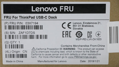Lenovo Dock USB-C Dock Docking Station Black 03X7194