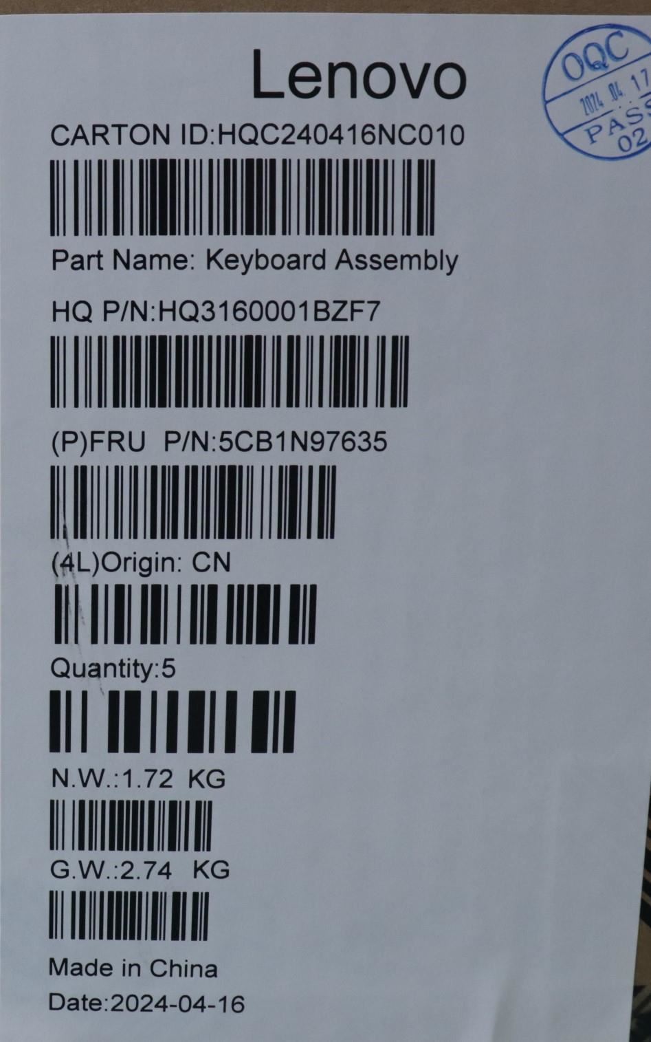 Lenovo UpperCaseASM FRA H83DJ FP SG 5CB1N97635