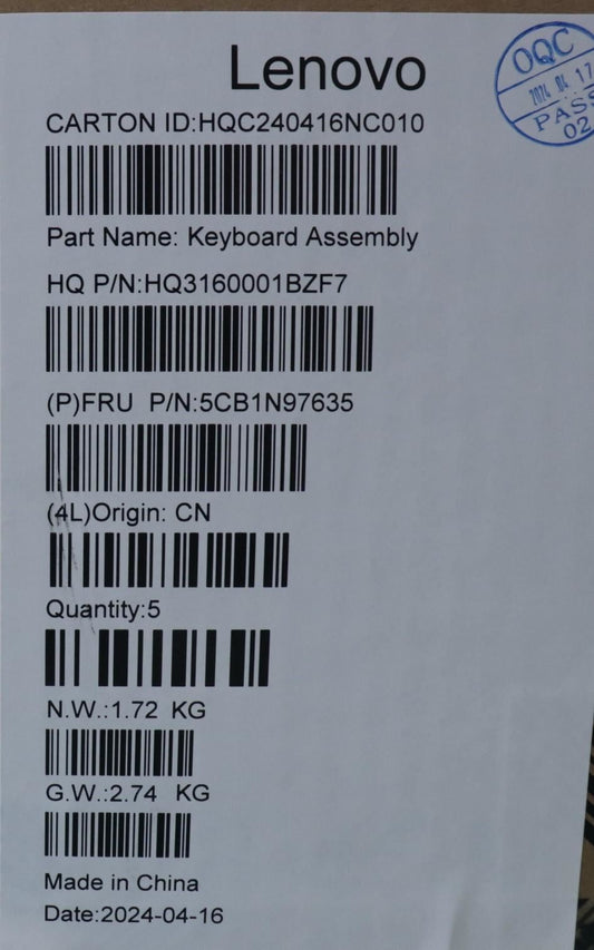 Lenovo UpperCaseASM FRA H83DJ FP SG 5CB1N97635