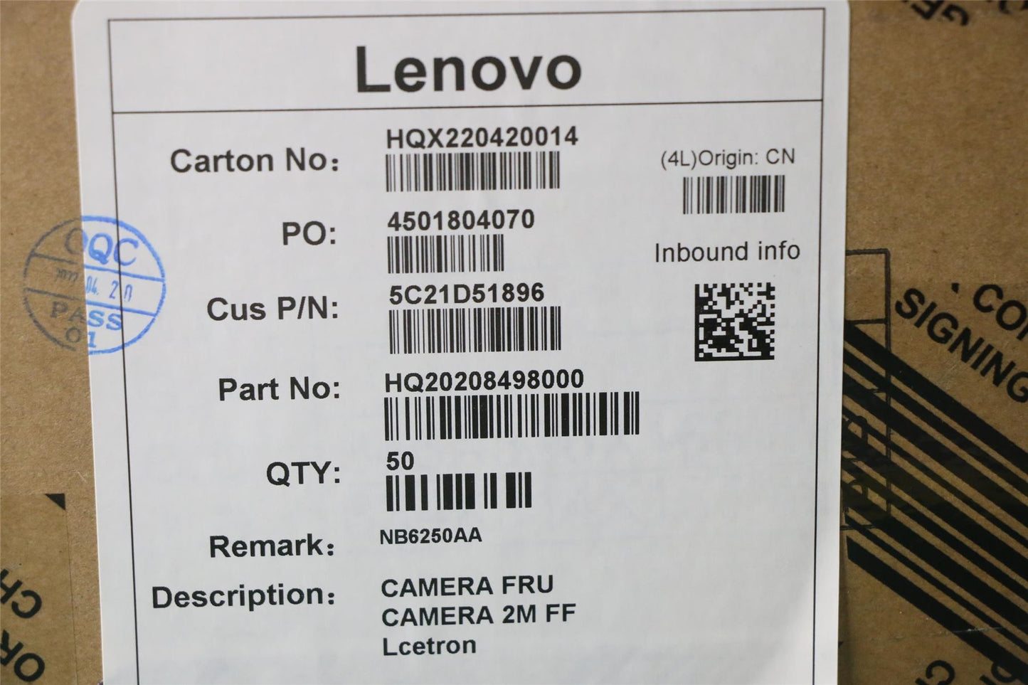 Lenovo FRU CAMERA 2M FF Lcetron 5C21D51896