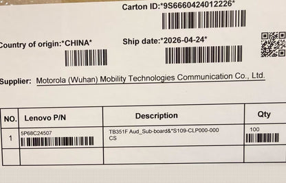 Lenovo TB351F Aud_Sub-board&*S109-CLP000-000 CS Board 5P68C24507