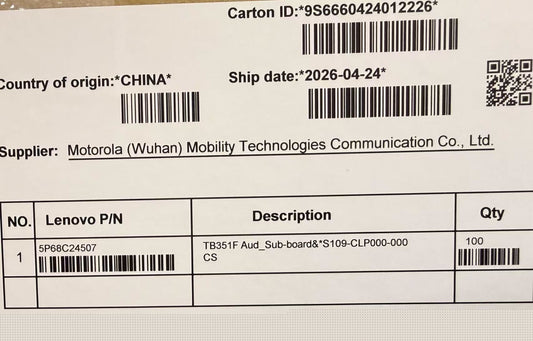 Lenovo TB351F Aud_Sub-board&*S109-CLP000-000 CS Board 5P68C24507
