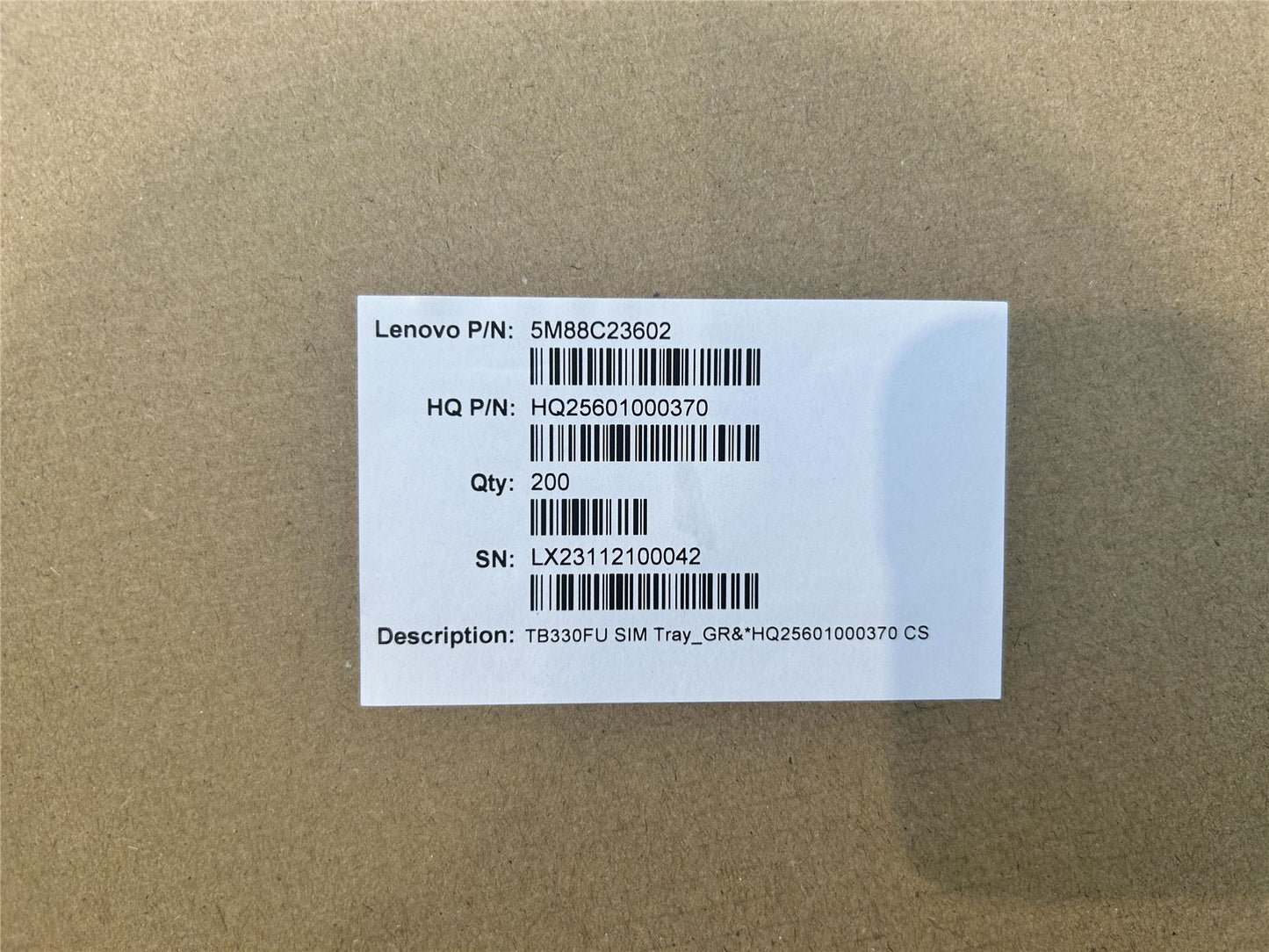 Lenovo TB330FU SIM Tray_GR&*HQ25601000370 CS 5M88C23602