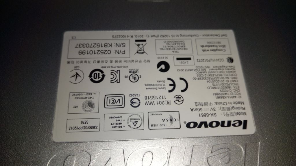 Lenovo Liteon SK-8861(RU) 2.4G KB Only-Silver8 Russian Keyboard 25210199
