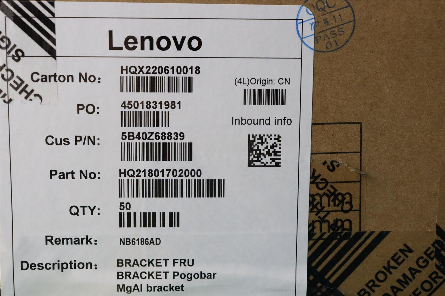 Lenovo FRU BRACKET Pogobar MgAl bracket 5B40Z68839