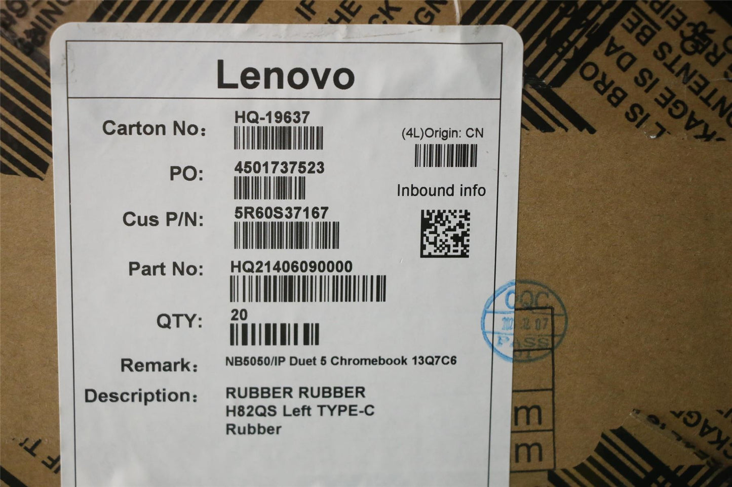 Lenovo RUBBER RUBBER H82QS Left TYPE-C Rubber 5R60S37167
