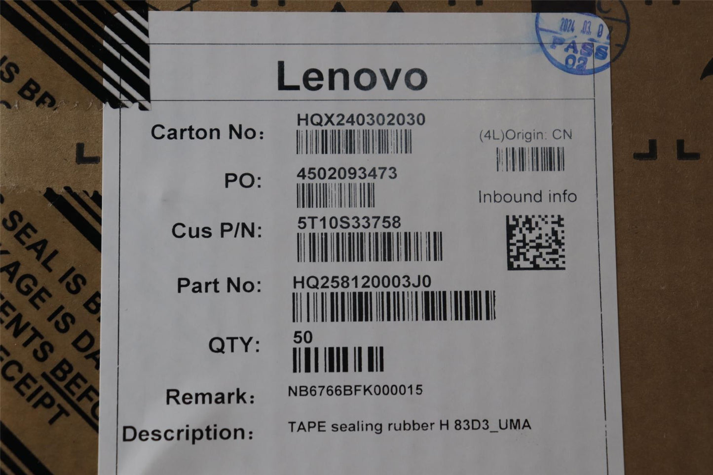 Lenovo TAPE sealing rubber H 83D3_UMA 5T10S33758