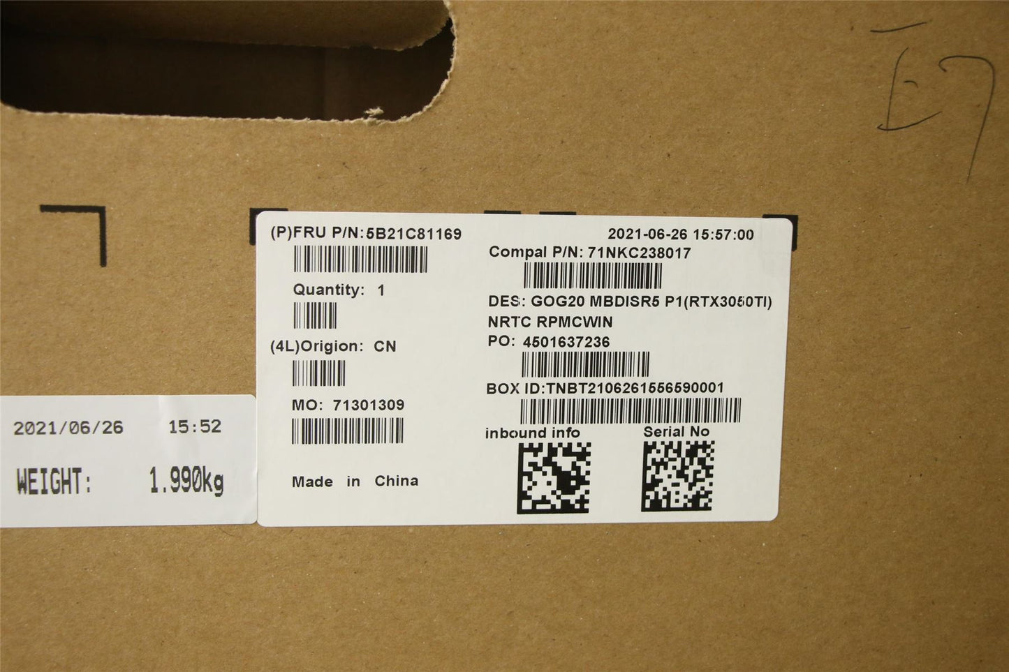 Lenovo 5B21C81169 MBC82K2 WINR55600H_RTX3050TI RM