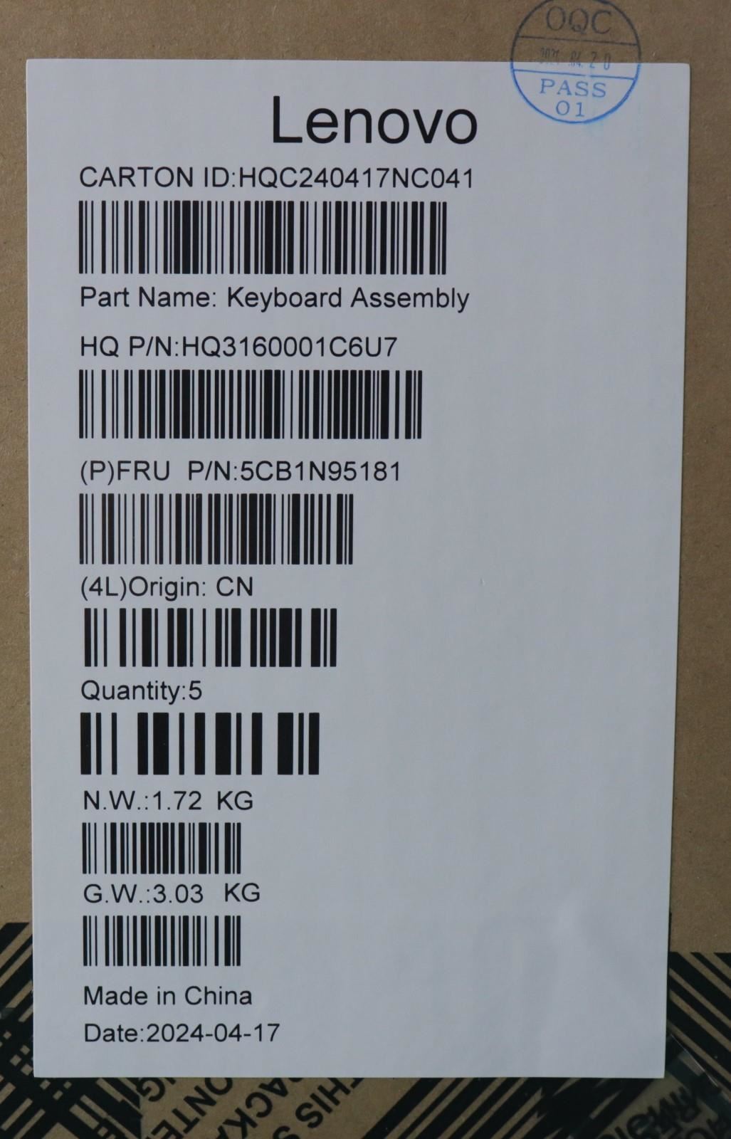 Lenovo UpperCaseASM EURO ENG H83DL NFP SG 5CB1N95181