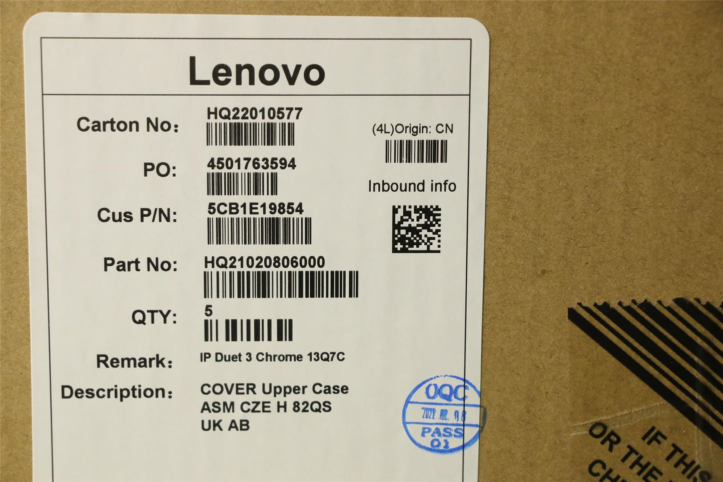 Lenovo Upper Case ASM CZE H 82QS UK AB 5CB1E19854