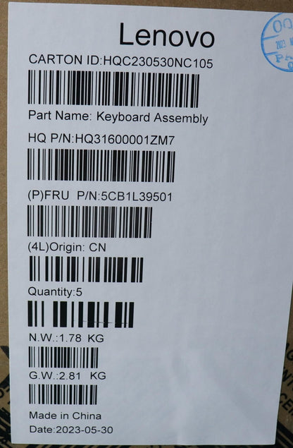 Lenovo Upper Case ASM_BEL H 82Y7 TT PS 5CB1L39501