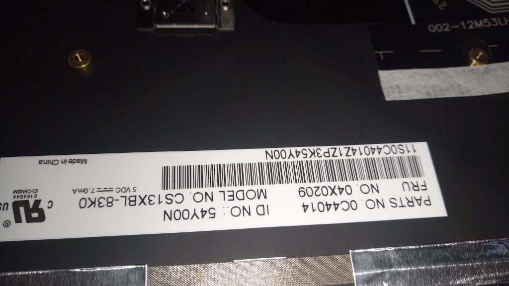 Lenovo CS13X, KR, CHY, Backlit Korean Keyboard 04X0209
