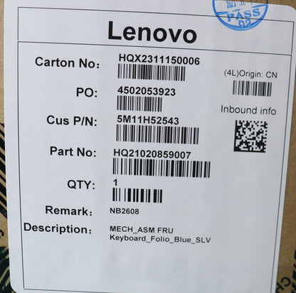 Lenovo MECH_ASM FRU Keyboard_Folio_Blue_SLV 5M11H52543
