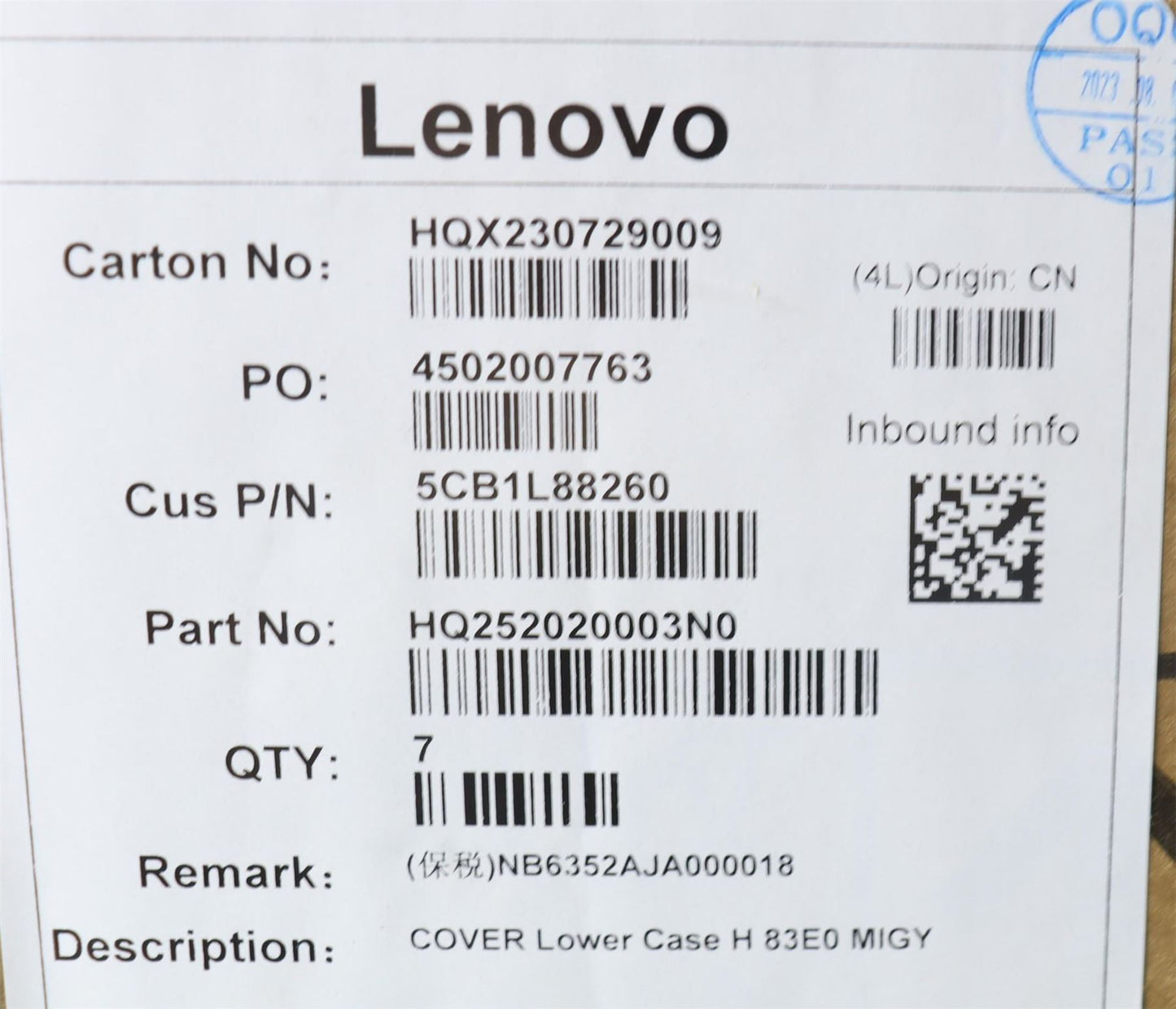 Lenovo Lower Case H 83E0 MIGY 5CB1L88260