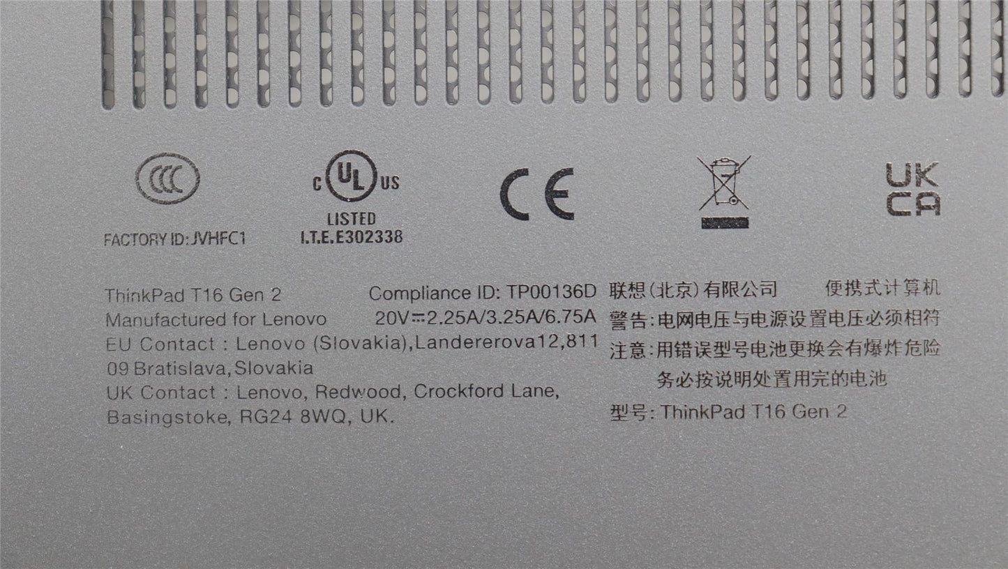Lenovo ThinkPad T16 Gen 2 Bottom Base Lower Chassis Cover Black 5CB1L57529