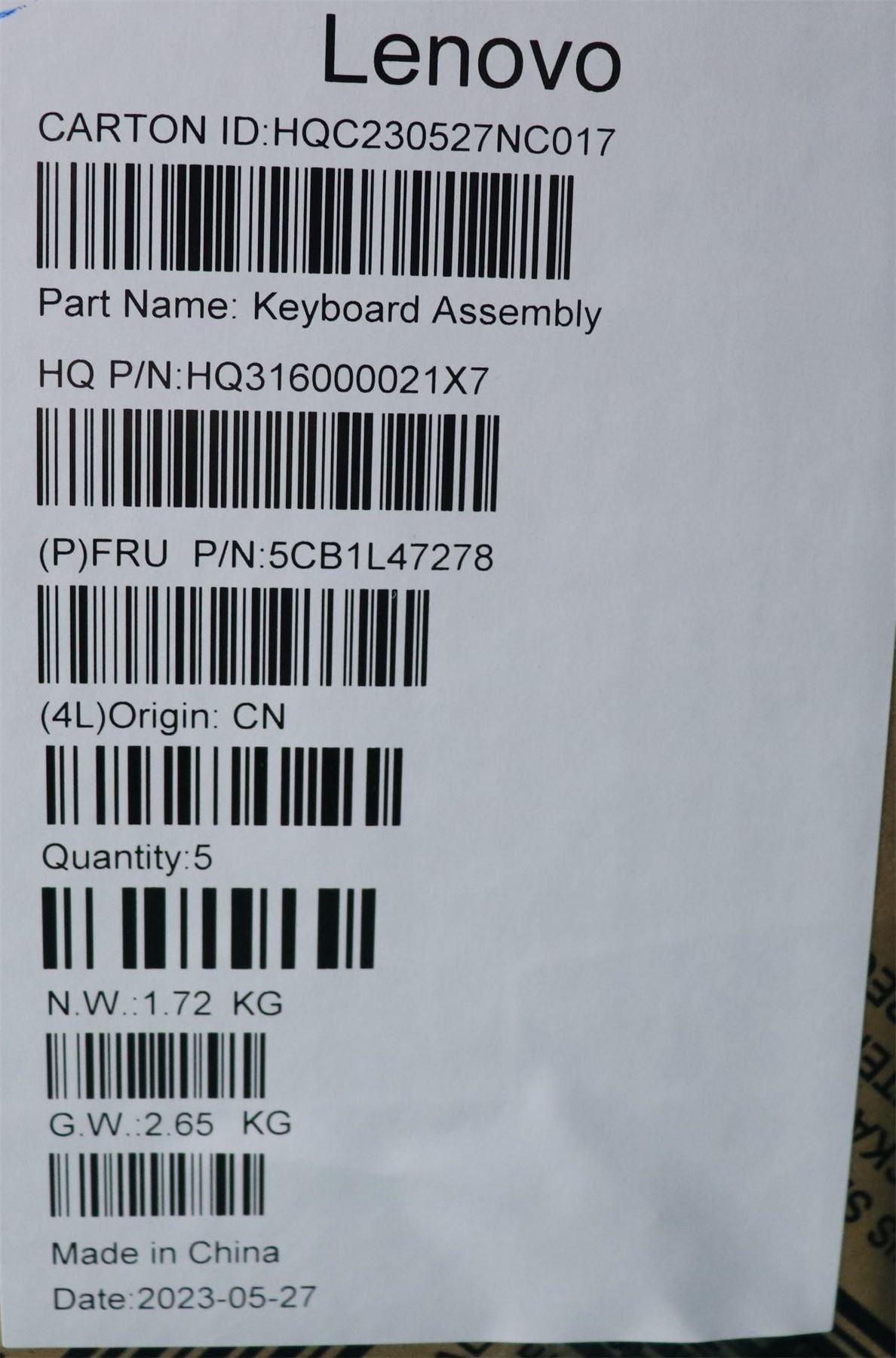Lenovo Upper Case ASM_EURO ENG H82YMFPSG 5CB1L47278