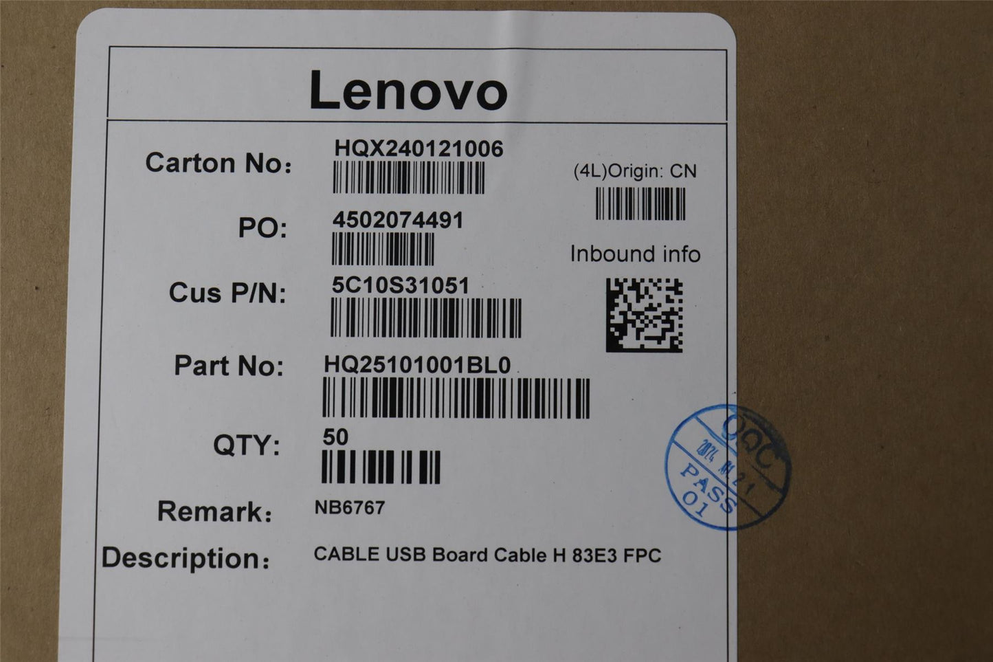 Lenovo USB Board Cable H 83E3 FPC 5C10S31051