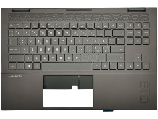 Genuine HP Omen 15-EN Palmrest Cover Keyboard Nordic Black Backlit M00667-DH1