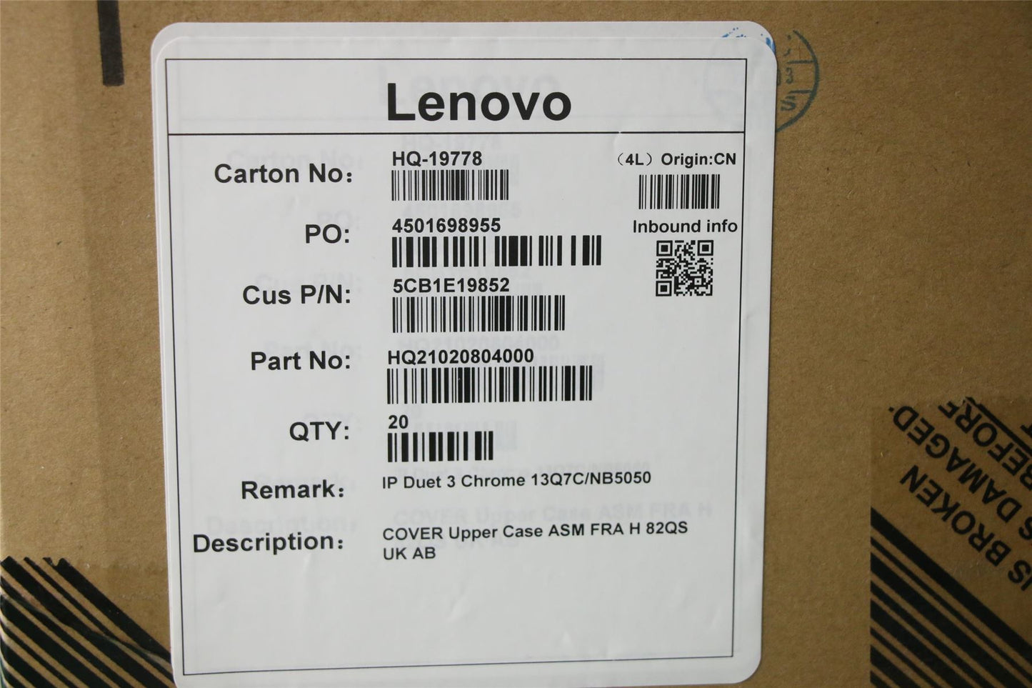 Lenovo Upper Case ASM FRA H 82QS UK AB 5CB1E19852