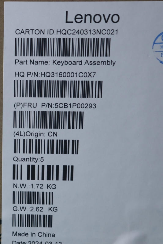 Lenovo UpperCaseASM SWS H83DJ NFP TT 5CB1P00293
