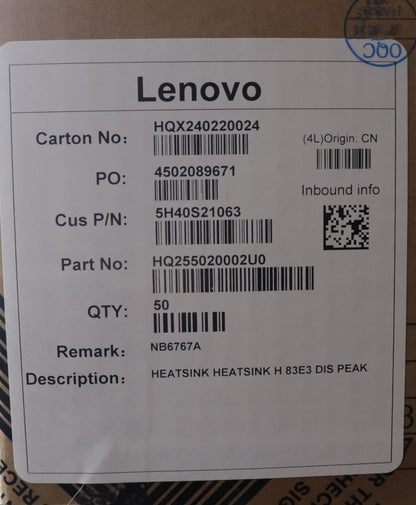 Lenovo HEATSINK HEATSINK H 83E3 DIS HY 5H40S21064