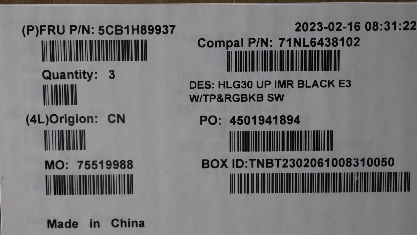 Lenovo UpperCaseASM_SWS C82S9RGB E3 BLA 5CB1H89937