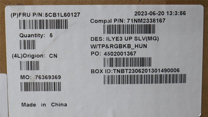 Lenovo Slim 5 16IRH8 Palmrest Cover Touchpad Keyboard Hungarian Silver 5CB1L60127