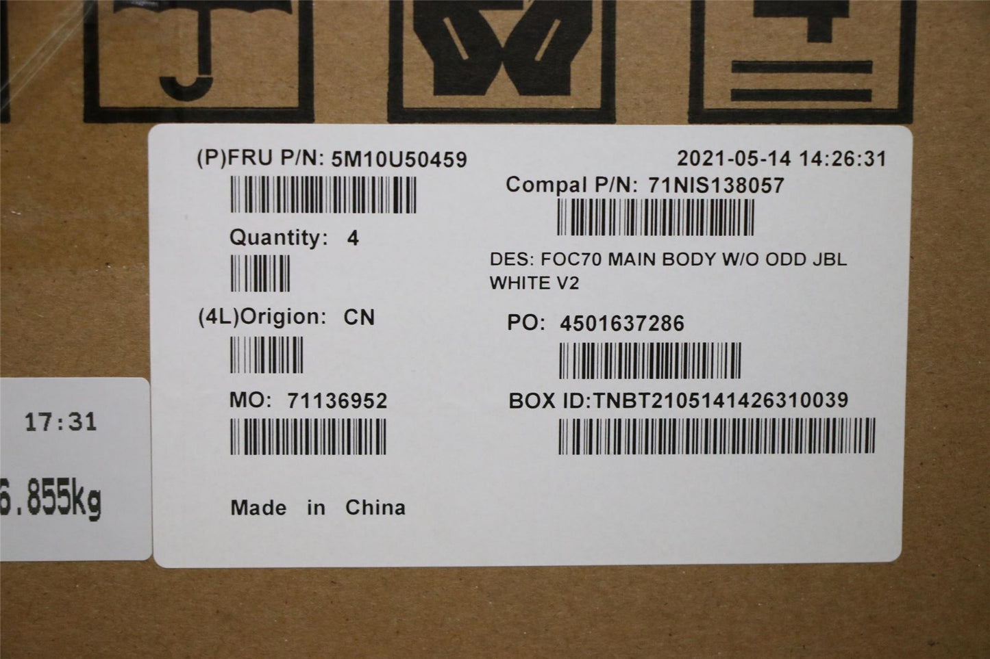 Lenovo NEW MAIN_BODY_ASSY_WHITE_WO_ODD 5M10U50459