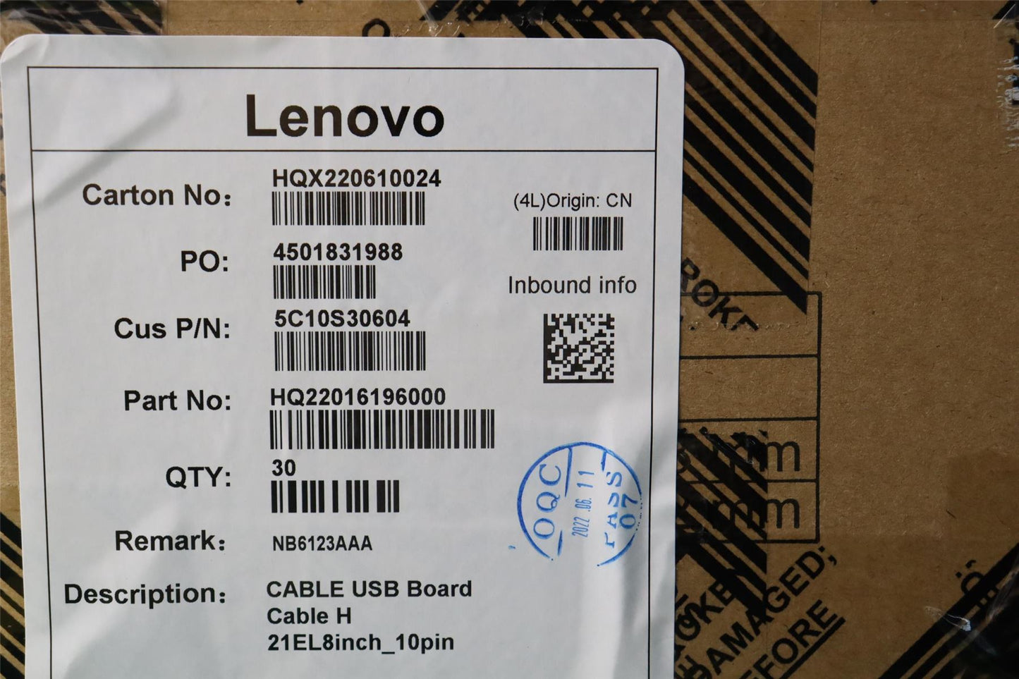 Lenovo USB Board Cable H 21EL8inch_10pin 5C10S30604