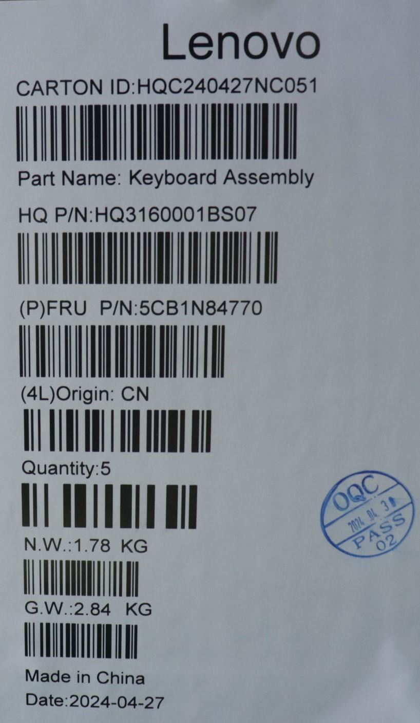 Lenovo Upper Case ASM GER H 83E3 TT PST 5CB1N84770