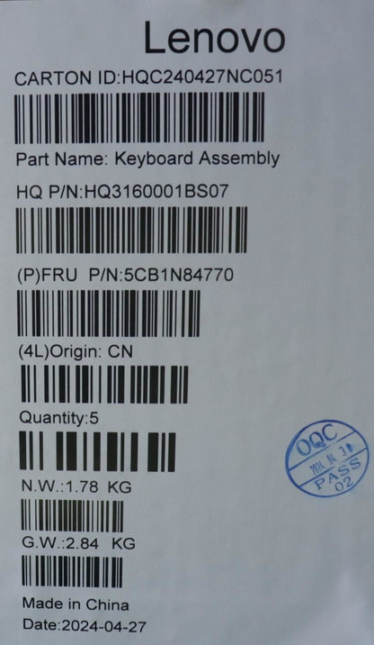 Lenovo Upper Case ASM GER H 83E3 TT PST 5CB1N84770