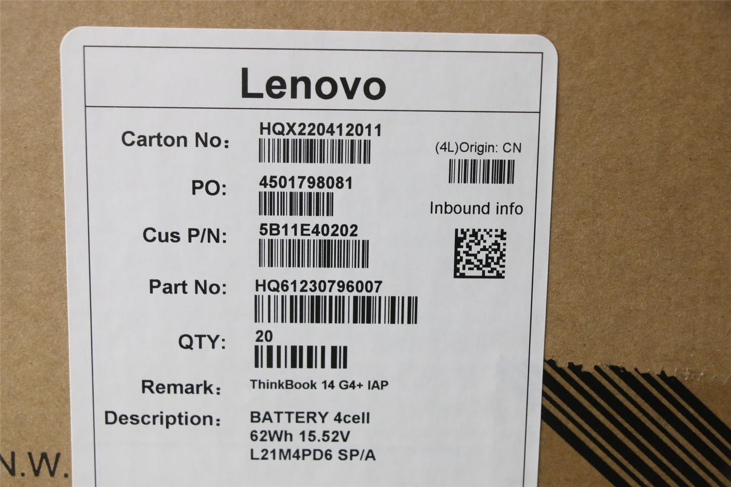 Lenovo BATTERY 4cell 62Wh 15.52V L21M4PD6 SP/A 5B11E40202 5B11E40204 5B11E40210