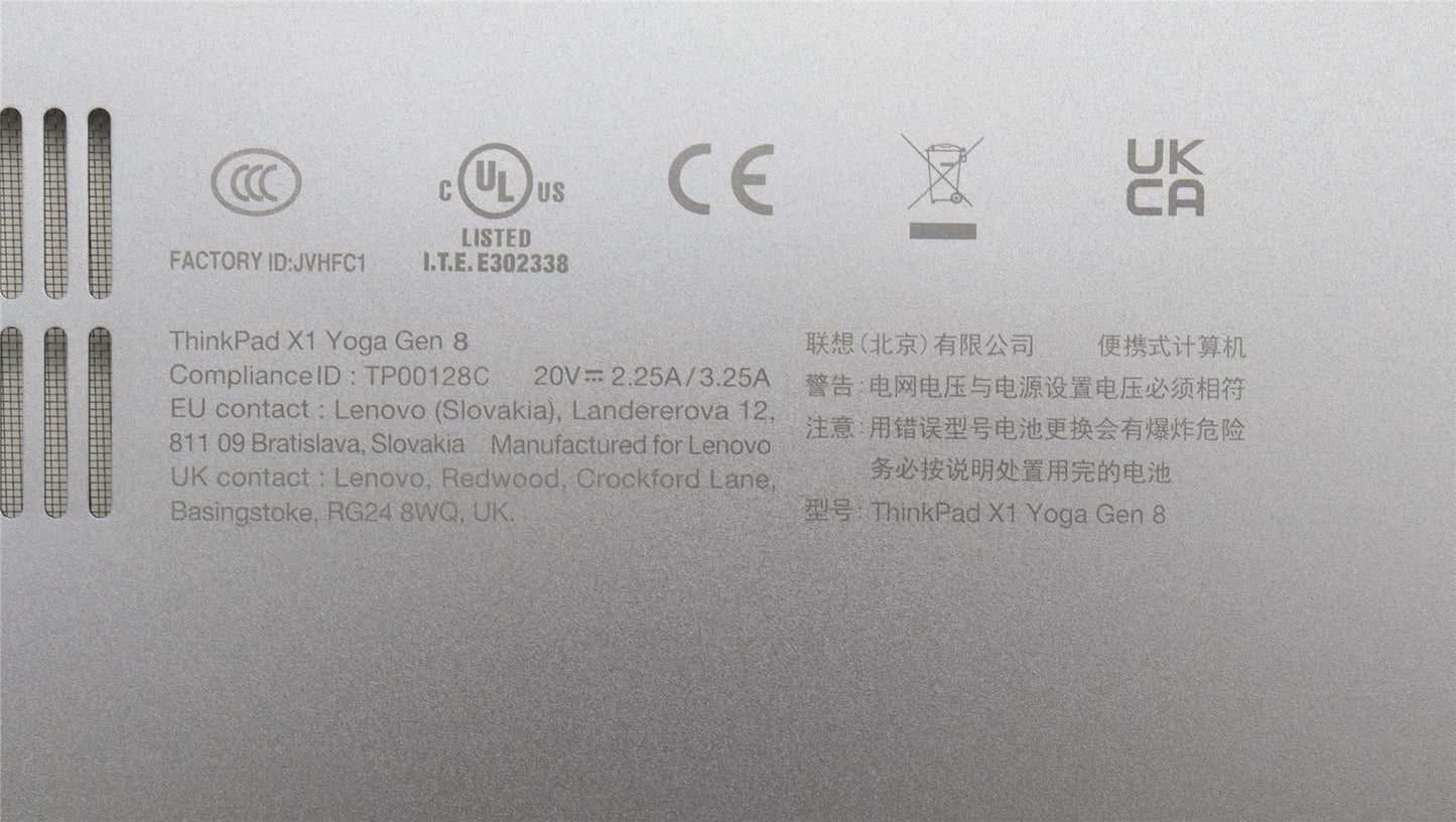 Lenovo Yoga X1 8e génération Base inférieure Couvercle de châssis inférieur Gris 5CB1J18157