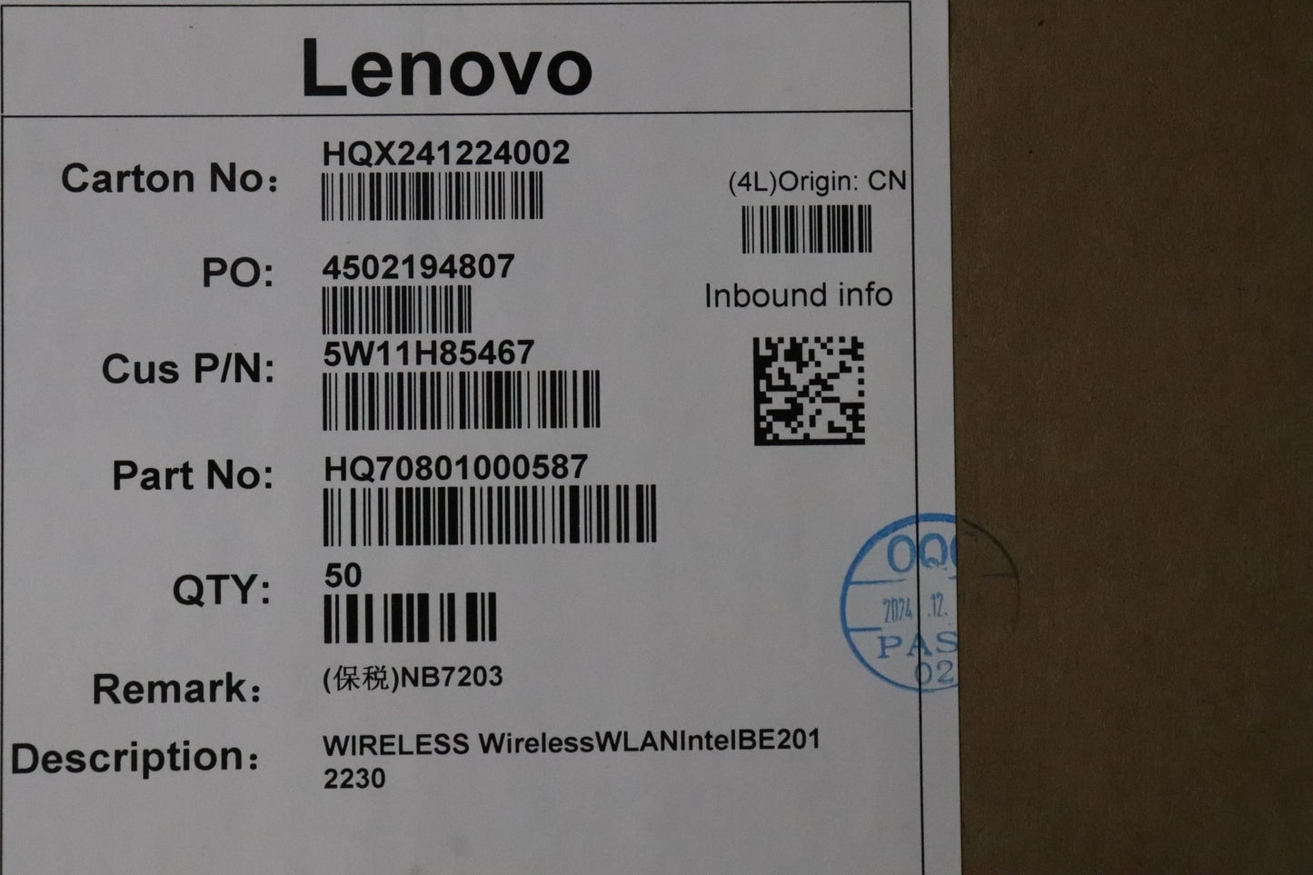 Lenovo WIRELESS Wireless,WLAN,Intel,BE201 2230 WiFi WLAN Intel Board 5W11H85467