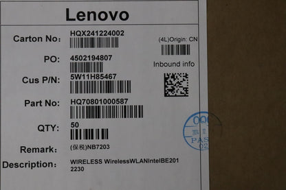 Lenovo WIRELESS Wireless,WLAN,Intel,BE201 2230 WiFi WLAN Intel Board 5W11H85467