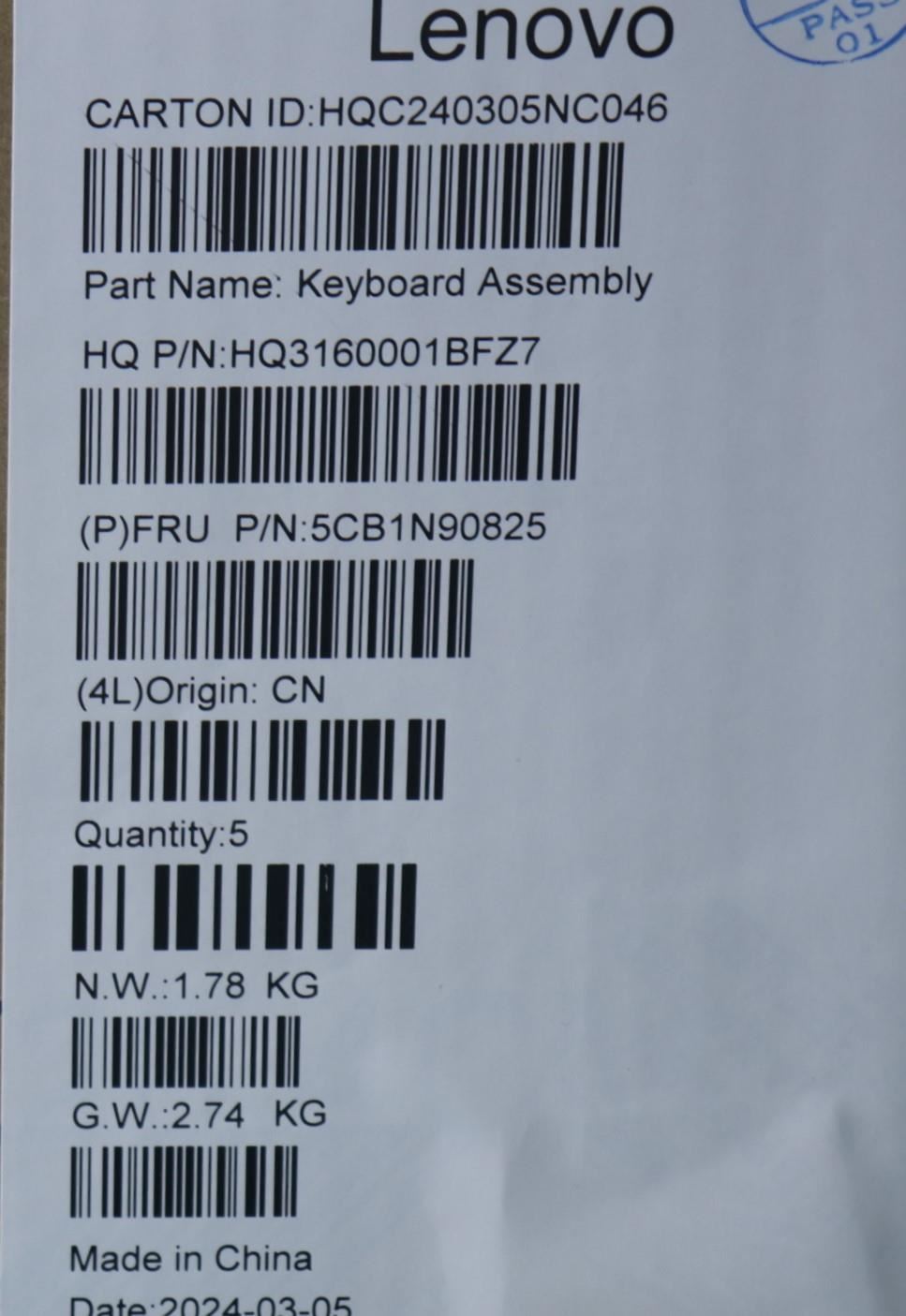 Lenovo Upper Case ASM EURO ENG H83D3 ARGY 5CB1N90825