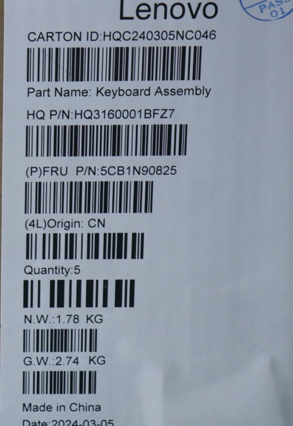 Lenovo Upper Case ASM EURO ENG H83D3 ARGY 5CB1N90825