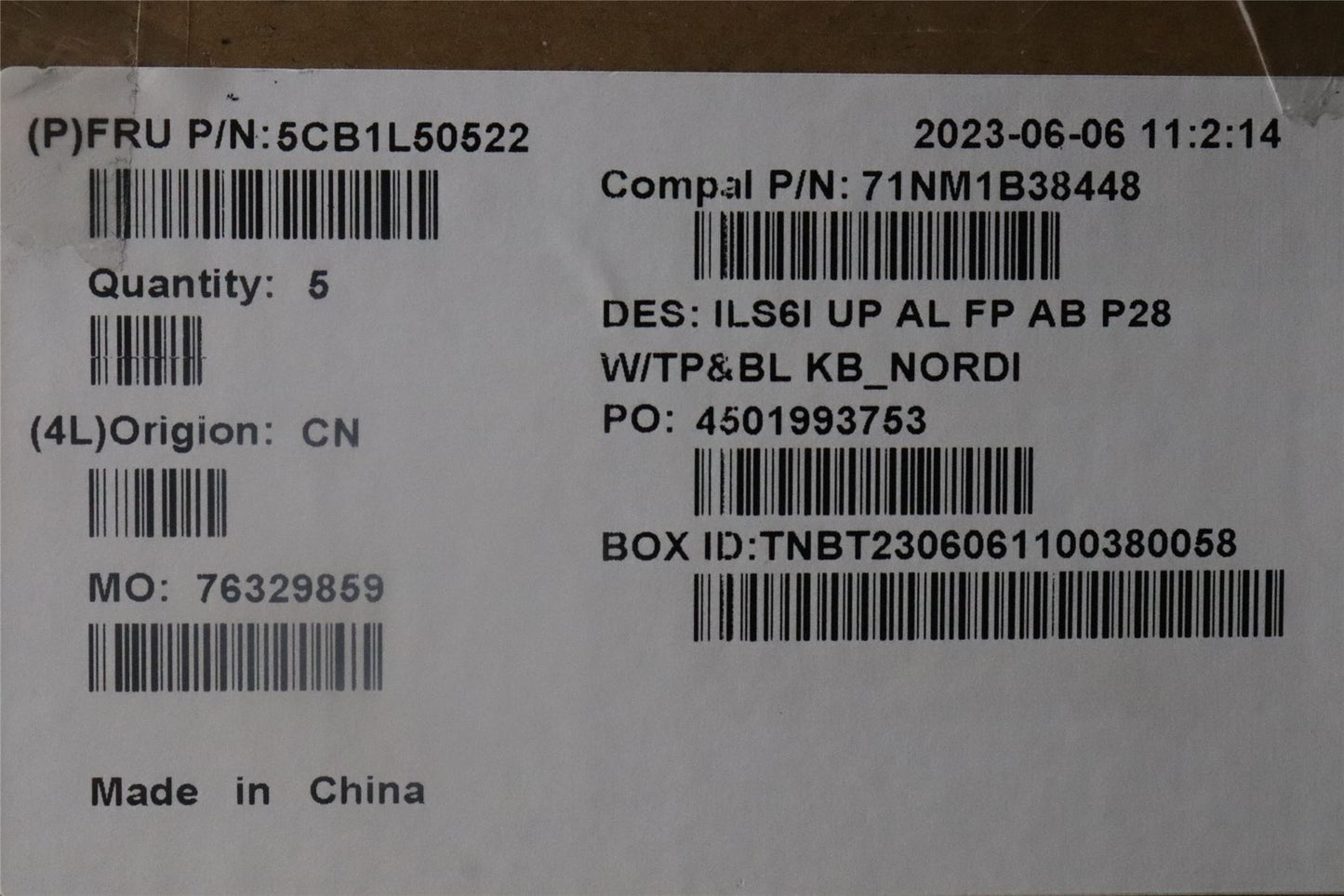 Lenovo UpCase_NORDIC C82XF FP AB BL ALDF 5CB1L50522